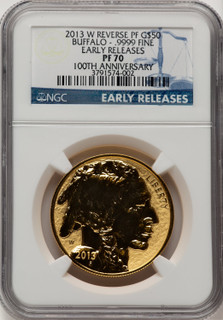 2013-W $50 One-Ounce Gold Buffalo Reverse Proof First Strike ER Blue NGC PF70