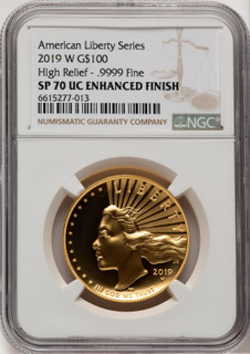 2019-W G$100 American Liberty High Relief Enhanced UC Brown Label NGC MS70