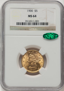1900 $5 CAC Liberty Half Eagle NGC MS64 (520893025)