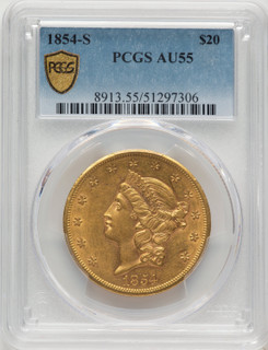 1854-S $20 Liberty Double Eagle PCGS AU55