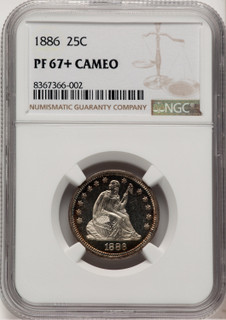 1886 25C CA Proof Seated Quarter NGC PR67+