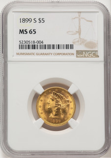 1899-S $5 Liberty Half Eagle NGC MS65