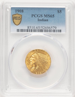 1908 $5 Indian Indian Half Eagle PCGS MS65 (777489003)