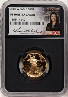 2001-W Proof Gold Eagle 1/4 oz Anna Cabral Prestige Treasurer Series NGC MS70