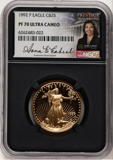 1992-P Proof Gold Eagle 1/2 oz Anna Cabral Prestige Treasurer Series NGC MS70