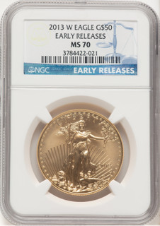 2013-W Burnished Gold Eagle 1 oz ER Blue NGC MS70