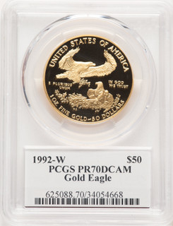 1992-W Proof Gold Eagle 1 oz John PCGS MS70 Mercanti