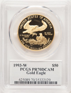 1993-W Proof Gold Eagle 1 oz John PCGS MS70 Mercanti