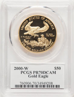 2000-W Proof Gold Eagle 1 oz John PCGS MS70 Mercanti