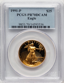 1991-P Proof Gold Eagle 1/2 oz Blue Label PCGS MS70