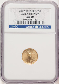 2007-W Burnished Gold Eagle 1/10 oz ER Blue NGC MS70