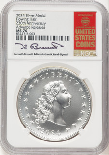 2024-(P) Silver 230th Anniversary Flowing Hair Medal AR Kenneth Bressett Red Book Modern Commemoratives NGC MS70