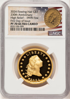 2024-(W) Gold 230th Anniversary Flowing Hair Medal FDI Flowing Hair Label NGC MS70