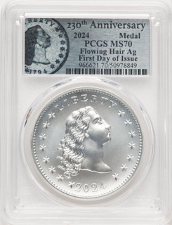 2024-(P) Silver 230th Anniversary Flowing Hair Medal FDI Flowing Hair Label Modern Commemoratives PCGS MS70