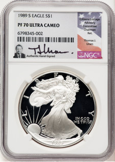 1989-S Proof Silver Eagle 1 oz Thomas Uram NGC PF70
