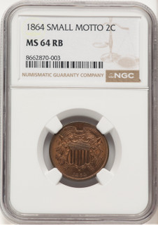 1864 Small Motto RB Two Cent Pieces NGC MS64