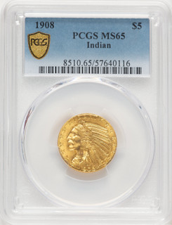1908 $5 Indian Indian Half Eagle PCGS MS65 (779570008)