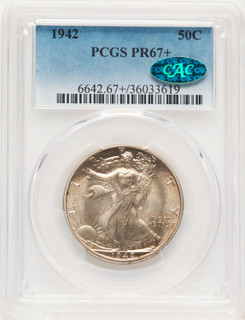 1942 50C CAC Proof Walking Liberty Half Dollar PCGS PR67+ 1942 50C CAC Proof Walking Liberty Half Dollar PCGS PR67+
