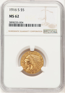 1916-S $5 Indian Half Eagle NGC MS62 (779521026)