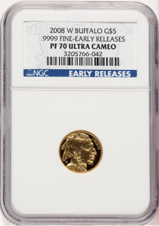 2008-W Proof Gold Buffalo 1/10 oz ER Blue NGC PF70