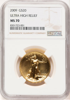 2009 G$20 Ultra High Relief Brown Label NGC MS70 (521421014)