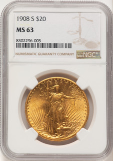 1908-S $20 Saint-Gaudens Double Eagle NGC MS63