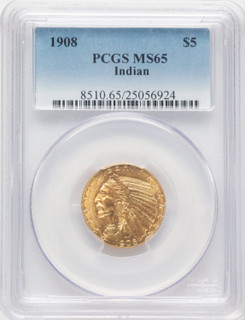 1908 $5 Indian Blue Gradient Indian Half Eagle PCGS MS65