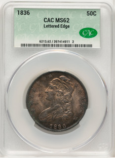 1836 50C Letter Edge Bust Half Dollar CACG MS62