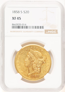 1858-S $20 Liberty Double Eagle NGC XF45 (521657023)