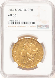 1866-S $20 MOTTO Liberty Double Eagle NGC AU50