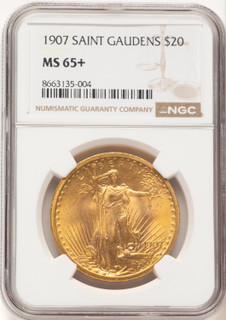 1907 $20 Saint Saint-Gaudens Double Eagle NGC MS65+ (778836001)