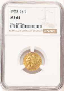 1908 $2.50 Indian Quarter Eagle NGC MS64 (777428006)