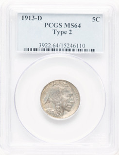 1913-D 5c Type Two Buffalo Nickel PCGS MS64 (781258002)
