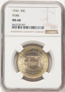 1936 50C York Commemorative Silver NGC MS68 (780492009)