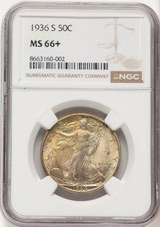 1936-S 50C Walking Liberty Half Dollar NGC MS66+