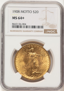1908 $20 MOTTO Saint-Gaudens Double Eagle NGC MS64+ (780367014)