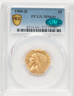 1909-D $5 CAC Indian Half Eagle PCGS MS64+ (776350030)