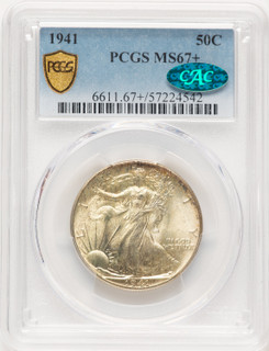 1941 50C CAC Walking Liberty Half Dollar PCGS MS67+
