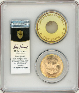 1857-S $20 Spike Shield S.S. Central America With Pinch CAC Liberty Double Eagle PCGS MS66