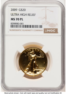 2009 G$20 Ultra High Relief PL Brown Label NGC MS70