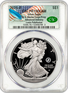 2025-P Silver Eagle 250th Anniversary U.S. Marine Privy AD CAC PR70 Founders