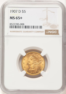 1907-D $5 Liberty Half Eagle NGC MS65+ (782357001) 1907-D $5 Liberty Half Eagle NGC MS65+ (782357001)