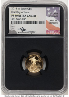 2018-W Proof Gold Eagle 1/10 oz FDI John NGC PF70 Mercanti