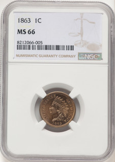 1863 1C Indian Cent NGC MS66 (506970002) 1863 1C Indian Cent NGC MS66 (506970002)