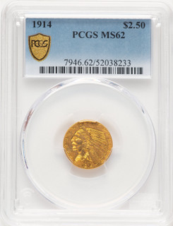 1914 $2.50 Indian Quarter Eagle PCGS MS62 (776661069) 1914 $2.50 Indian Quarter Eagle PCGS MS62 (776661069)