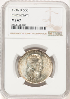 1936-D 50C Cincinnati Commemorative Silver NGC MS67 (781731105)