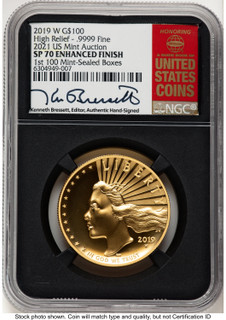2019-W G$100 American Liberty High Relief Enhanced 2021 US Mint Auction Kenneth Bressett Red Book NGC MS70 (782053016) 2019-W G$100 American Liberty High Relief Enhanced 2021 US Mint Auction Kenneth Bressett Red Book NGC MS70 (782053016)