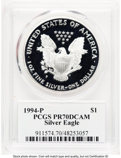 1994-P Proof Silver Eagle 1 oz TD Rogers PCGS PR70