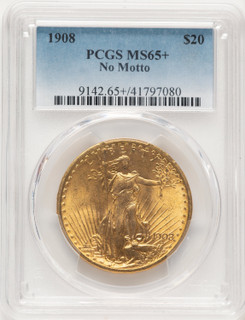 1908 $20 NO MOTTO Saint-Gaudens Double Eagle PCGS MS65+ (521987123)