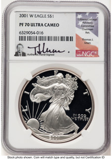 2001-W Proof Silver Eagle 1 oz Thomas Uram NGC PF70